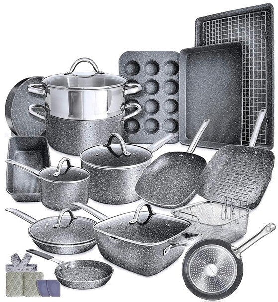 Nonstick Granite Cookware Pot Set - 23-Piece