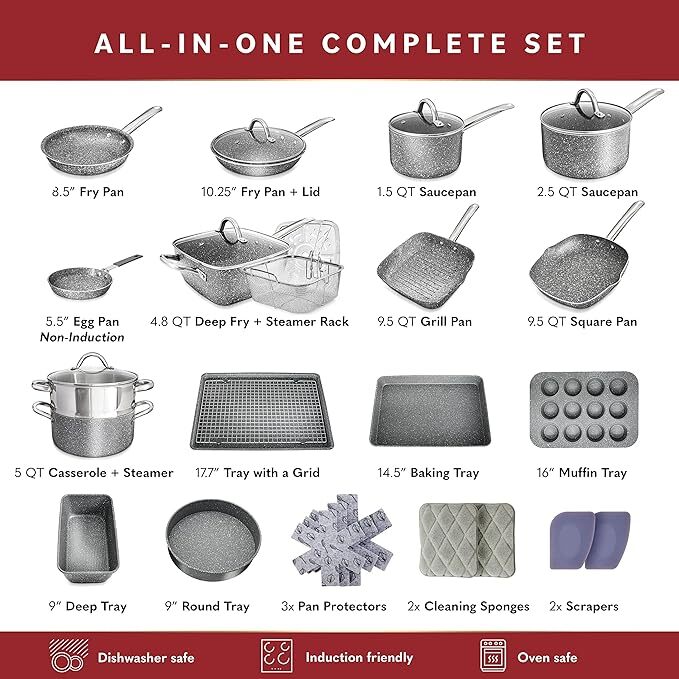 Nonstick Granite Cookware Pot Set - 23-Piece