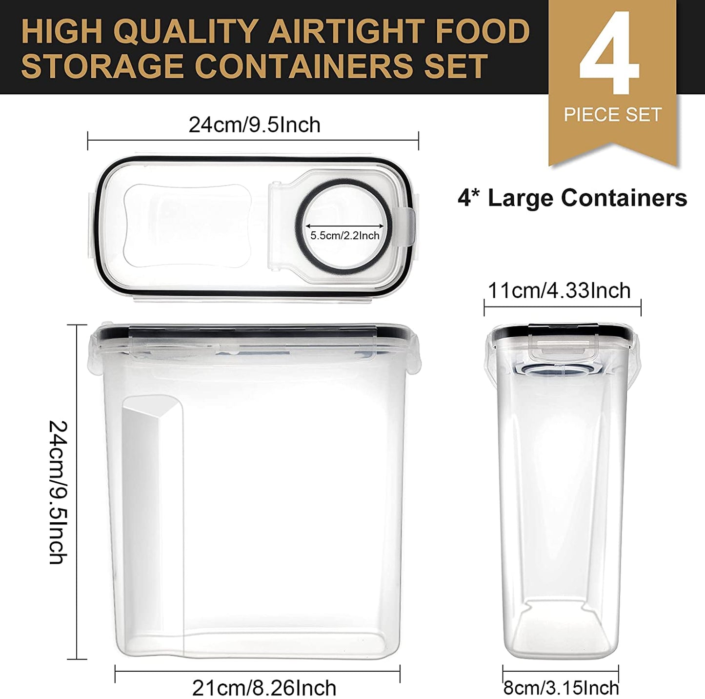 Melzware - 4 Piece Tall Airtight Food Storage Container Set - Melzware