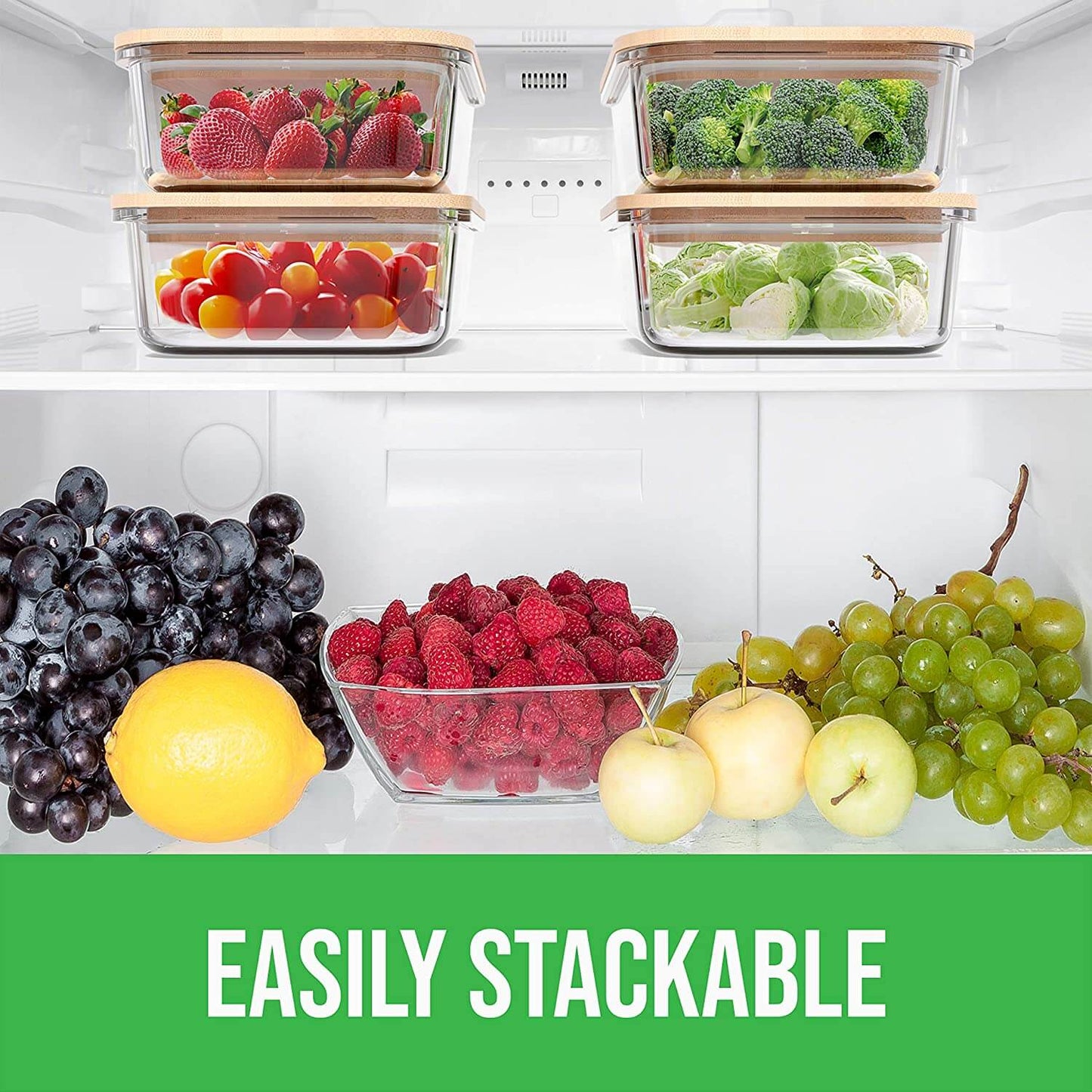 4 Piece Glass Food Containers with Bamboo Lids