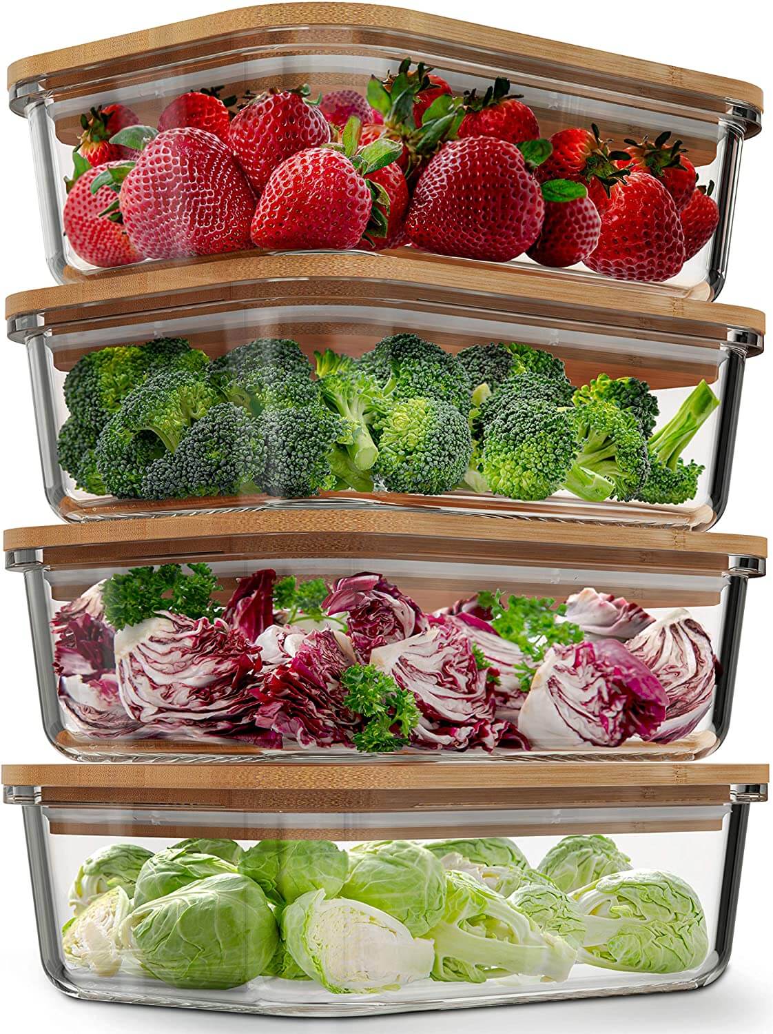 4 Piece Glass Food Containers with Bamboo Lids