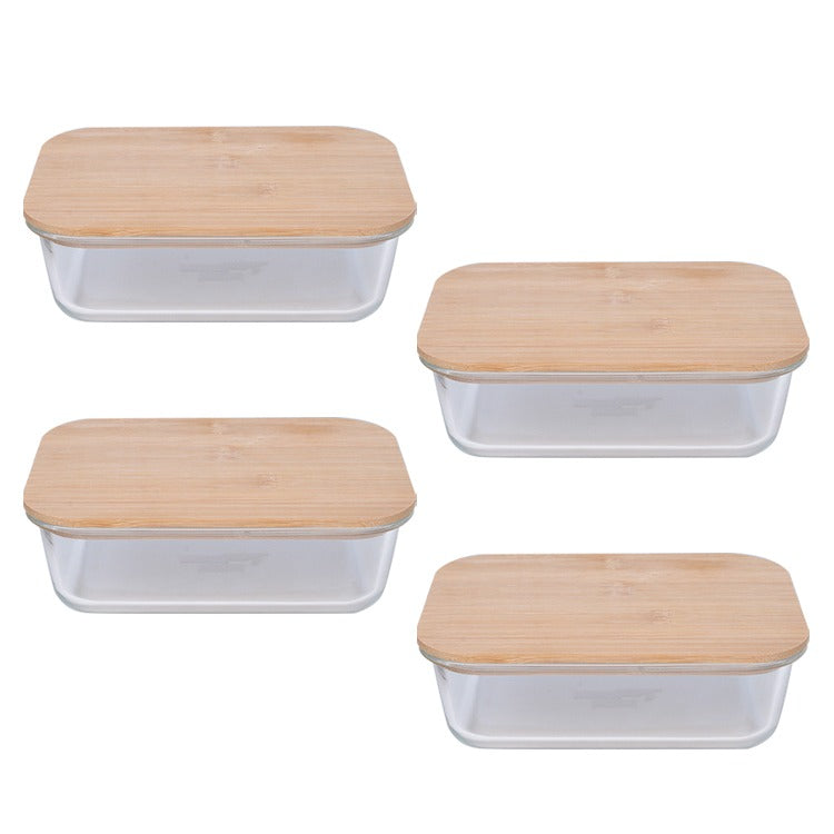 4 Piece Glass Food Containers with Bamboo Lids
