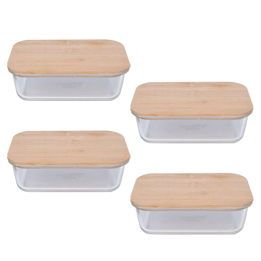 4 Piece Glass Food Containers with Bamboo Lids